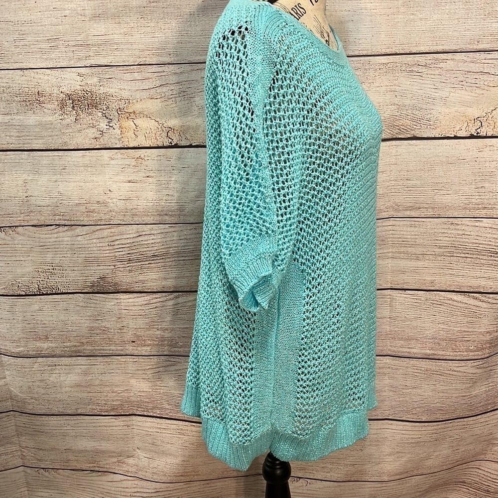 Chico’s Crochet Textured Sweater Open Weave Airy Short Sleeves Chicos 3 XL - Picture 5 of 12